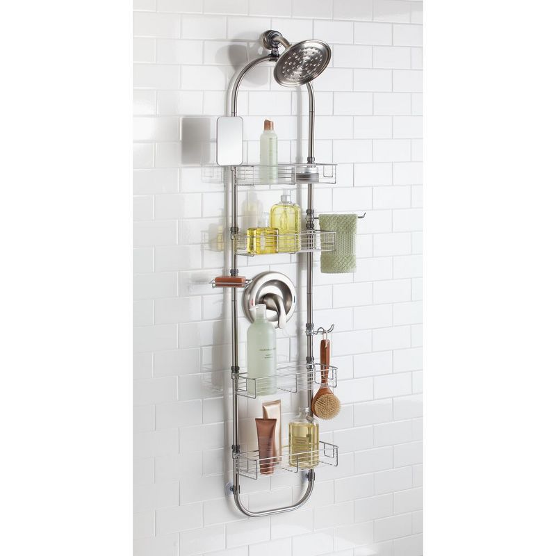 mDesign Metal Bathroom Shower Caddy Station, Brushed Stainless Steel, 2 of 9