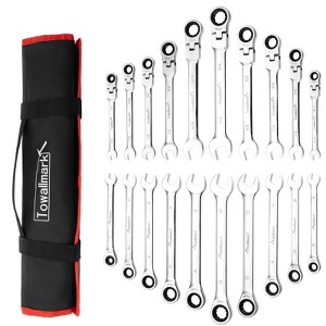 20pcs Ratcheting Wrench, 6-18MM Metric Flex-Head Ratcheting Combination Wrench Set, 72 Teeth Cr-V Combination Ended Span Kit With Storage Bag For Car - 1 of 4