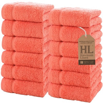 Hawmam Linen Luxury Cotton Washcloths 13x13 Inch - Large Hotel Spa Bathroom Face Towel | 12 Pack |