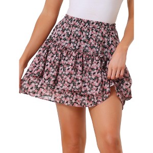 INSPIRE CHIC Women's Summer Floral Tiered Ruffle Cute Mini Skirt - 1 of 4
