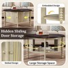 QingMoon 30.3" Vintage Round Coffee Table with Sliding Door, Slatted Design Accent Table with Storage for Living Room - 3 of 4
