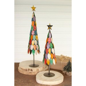 Colorful Recycled Metal Christmas Tree Set of 2, Star-Topped Decor by Kalalou - 1 of 3