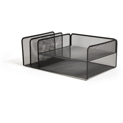 Matte Black Metal Mesh 4-Compartment Letter Tray Sorter