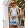 Maternity Dress Summer V Neck Ruffle Cap Sleeveless Bohemian Midi Dress Pockets for Baby Shower - 4 of 4