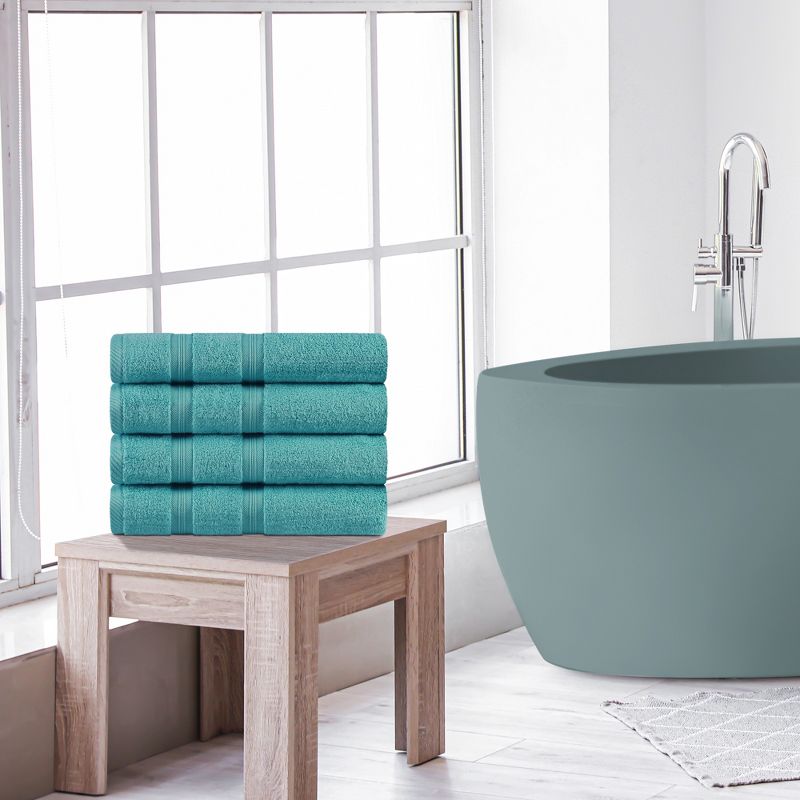 Smart Dry Zero Twist 100% Cotton Medium Weight Solid Border 4 Piece Bath Towel Set by Blue Nile Mills, 2 of 6