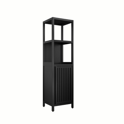 GlasFlength 52" Bathroom Storage Cabinets Bathroom Floor Cabinet Freestanding Tower Cabinet with 2 Tier Shelves for Bathroom, Black