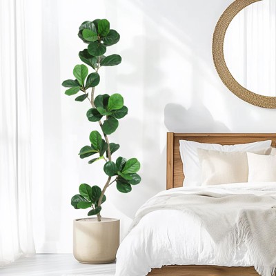 Artificial Fiddle Leaf Fig Tree - 5/6/7FT Fake Plant with Black Planter, Large Fake Tree for Home or Office Decor - Artificial Plants Indoor