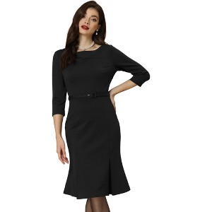 Allegra K Women's Business Elegant Boat Neck Half Sleeve Pleated Midi Dress - 1 of 4