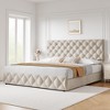 homfan Bed Frame with 4 Storage Drawers, Linen Upholstered Platform Bed Frame with Adjustable Headboard, Diamond Stitched Button Tufted, Off White - 2 of 4