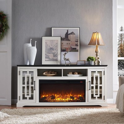 SinCiDo 36" Electric Fireplace TV Stand for 80 Inch TV, Farmhouse Media Console w/6 Shelves, 32" Tall Entertainment Center w/Storage