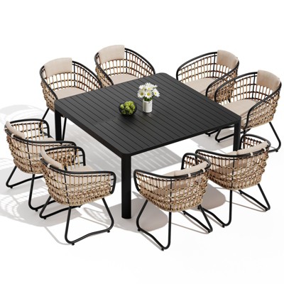 Crestlive Products Expandable Aluminum Outdoor Dining sets for 6-8 58" Extendable Patio Table Adjustable Rectangular Square Table with chairs
