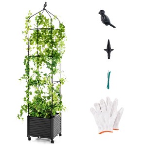 Costway 1/2 PCS Raised Garden Bed Tomato Cage Planter Box with PE-Coated Metal Trelli Wheels - 1 of 4