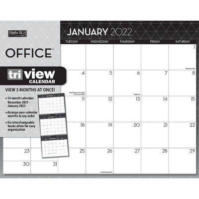 2022 Wall Calendar 14 Month Tri-View 12"x29.5" Office - Wells St. by Lang