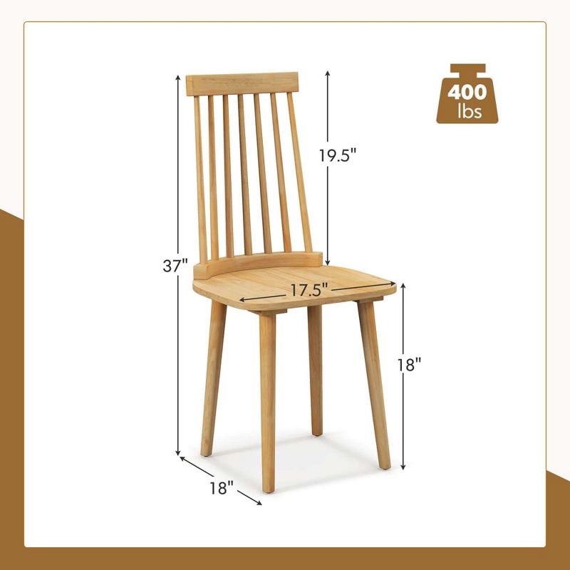 Costway Windsor Dining Chairs Set of 2/4 Dining Chairs with High Spindle Back Natural, 4 of 10