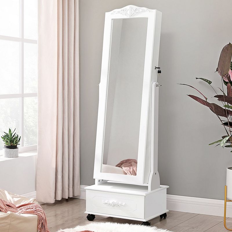 SONGMICS LED Mirror Jewelry Cabinet Organizer Standing Jewelry Armoire Adjustable Brightness and 3 Shades of Light White, 4 of 9