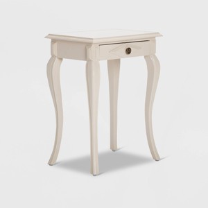 Finch Collins Side Table with Drawer Cream: Scandinavian Style, Mango Wood, Bedroom & Living Room Use - 1 of 4