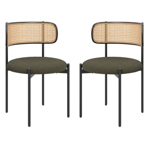 Set of 2 Modern Upholstered Dining Chairs, Rattan Back Kitchen Chairs with Metal Legs, Accent Chairs for Dining Room or Living Space - Koiai - 1 of 4