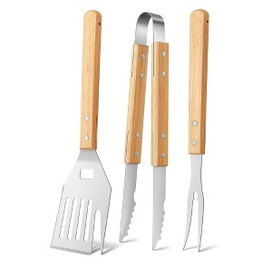 Itopfox Heavy-Duty Grill Spatula with Knife Edge, Fork, Tongs & Bottle Opener - Ash Wood Handle & Thick Stainless Steel for BBQ & Grilling - 1 of 4