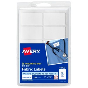 Avery No-Iron Fabric Labels, 1" x 1-3/4", Washer and Dryer-Safe Waterproof Labels, Non-Printable, 100 Blank Labels Total (40723) - 1 of 4