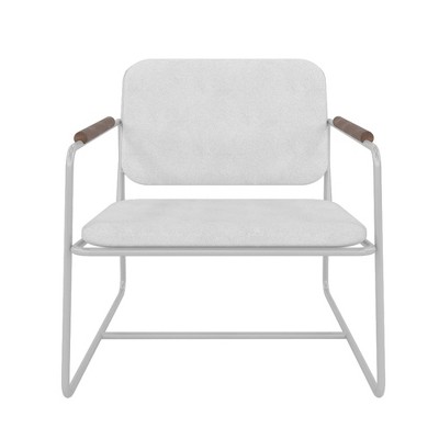 Sleek White Faux Leather Low Accent Chair with Wood Accents