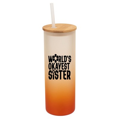 Elanze Designs World's Okayest Sister Love Family Wrap-Around Design 25 Ounce Frosted Gradient Glass On-The-Go Coffee Travel Skinny Tumbler Mug Cup,