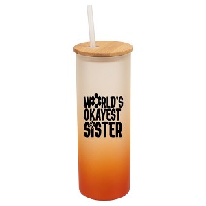 Elanze Designs World's Okayest Sister Love Family Wrap-Around Design 25 Ounce Frosted Gradient Glass On-The-Go Coffee Travel Skinny Tumbler Mug Cup, - 1 of 1