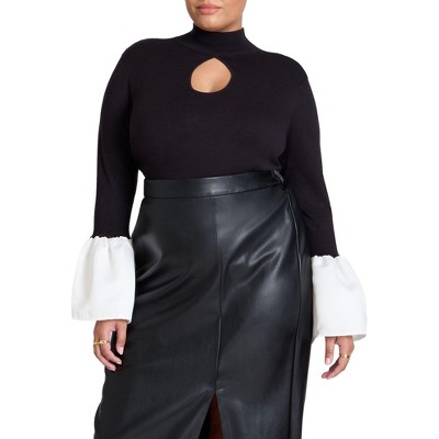 ELOQUII Women's Plus Size Bell Sleeve Sweater With Keyhole