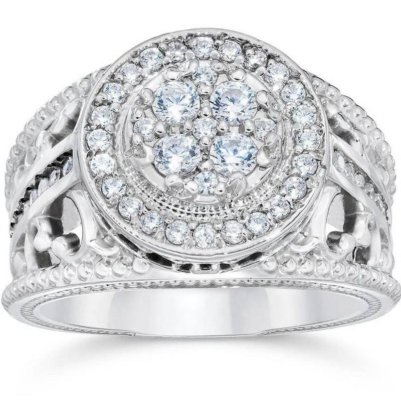 Pompeii3 1 Carat Vintage Halo Diamond Pave Engagement Ring 10K White Gold, 1 of 5