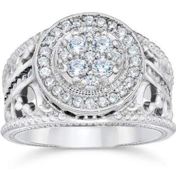 Pompeii3 1 Carat Vintage Halo Diamond Pave Engagement Ring 10K White Gold
