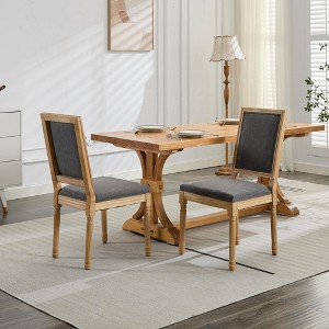 Okak French Country Dining Chairs Set of 2, Kitchen Side Chairs Exquisitely Carved Solid Wood Frame with Square Upholstered Back - 1 of 4