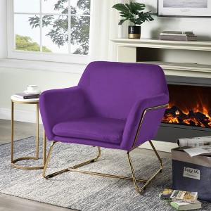 Velvet Accent Chair with Full Foam Seat and Metal Base for Living Room - 1 of 4