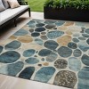 Teal Blue Beige And Ivory Geometric Washable Indoor Outdoor Area Rug - 2 of 4