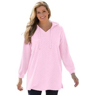 Woman Within Plus Size Rib-Knit High Pile Fleece Hoodie Sweatshirt
