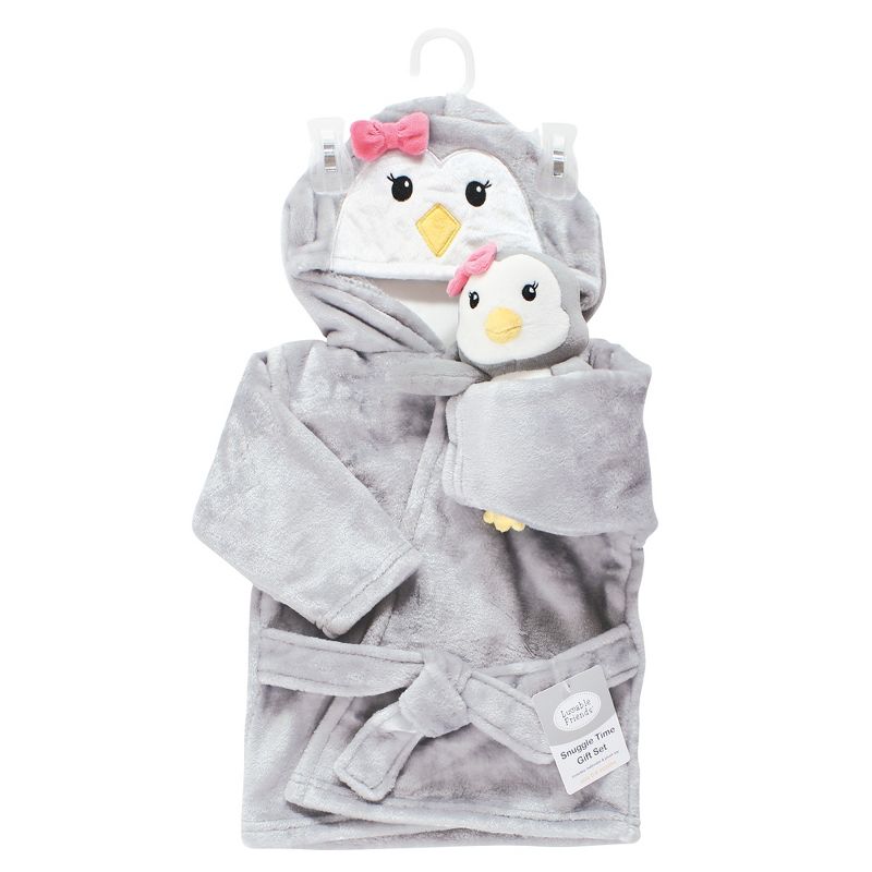 Luvable Friends Infant Girl Plush Bathrobe and Toy Set, Girl Penguin, 0-9 Months, 3 of 5