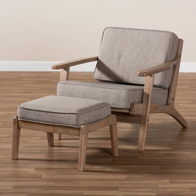 Modern Gray Leather Accent Chair and Ottoman Set