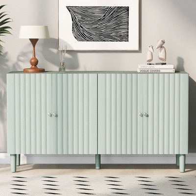NicBex Elegant Buffet Cabinet 4-Door 58.1" Sideboard Cabinet with Wavy Pattern Doors, Cylindrical Legs, and Sleek Metal Handles, Adjustable