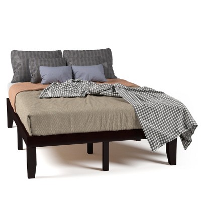 Infans Full Size 14" Wooden Bed Frame Mattress Platform Wood Slats Support Espresso
