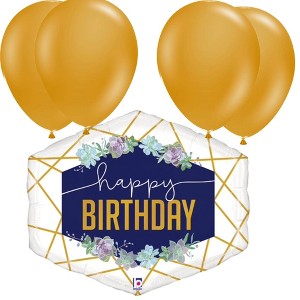 LoonBalloon 30 Inch Navy Geometric Birthday Balloon with 4 latex balloons - Festive & Unique - 1 of 3