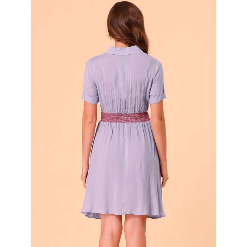 Allegra K Women's A-line Button Smocked Color Block Summer Dress, 5 of 7