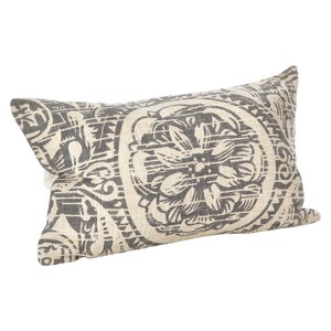 14"x23" Oversize Montpellier Floral Design Lumbar Throw Pillow Gray - Saro Lifestyle: Cotton Fabric, Duck Down & Polyester Fill, Zippered - 1 of 3
