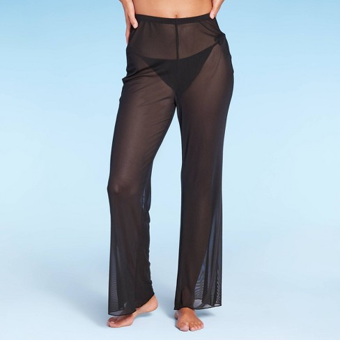 Women's Mesh Cover Up High Waist Flare Pants - Wild Fable™ Black XS