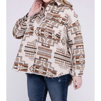 Women's Plus Size Aztec Western Shacket - Blue B