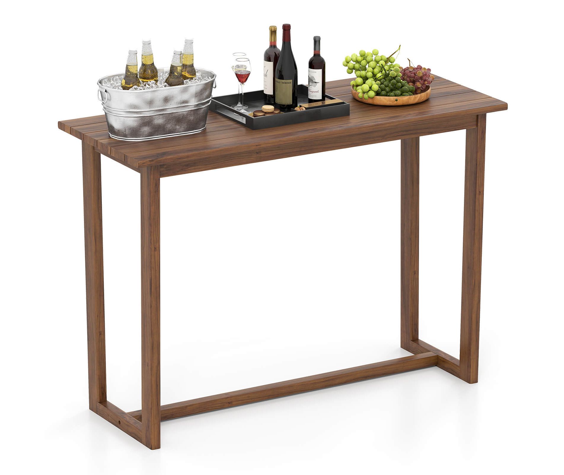 Costway 59 Inch Outdoor Bar Table with Slatted Top Rectangular Pub Table for Hot Tub