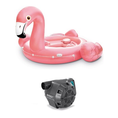 Intex Flamingo Party Inflatable Ride On Pool Float + 120V Quick-Fill Air Pump