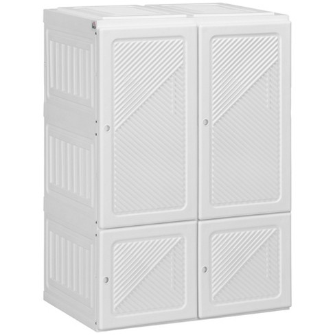 HOMCOM Portable Wardrobe, Foldable Clothes Storage Organzier with 4 Compartments, Hanging Rod, Magnet Doors, White
