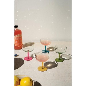 Coupe Glasses with Colored Stems 4"H, Set of Four Handblown Recycled Glass by Kalalou - 1 of 3
