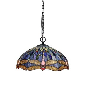 Chloe Lighting Sunniva Dragonfly Tiffany-Style Dark Bronze 3 Light Ceiling Pendant 18" Wide - 1 of 4