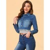 Allegra K Women's Turn Down Frayed Button Down Washed Cropped Denim Jacket - 2 of 4