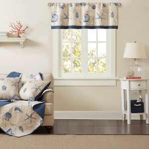 Coastal Design Printed Cotton Curtain Valance, Navy Bottom Ivory Ground Heavyweight Curtain for All Decor Styles - 1 of 3