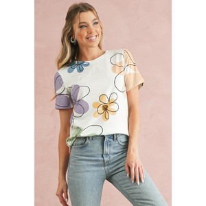 I AM A FASHION JUNKY Black Summer Flower Print Round Neck T Shirt - 1 of 4